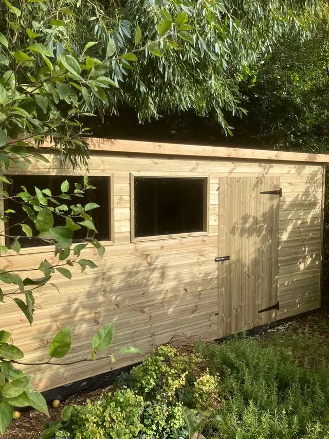 Pent shed with windows and side door